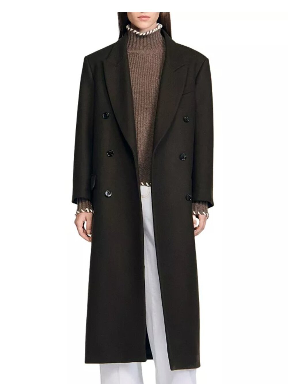 Sandro Brown Wool Straight Double Breasted Coat Size 10 (42)
